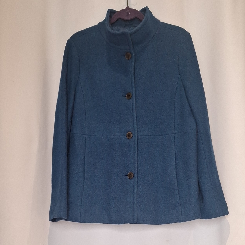 Lands' End Women's Teal Wool Blend Pea Coat Size 14
